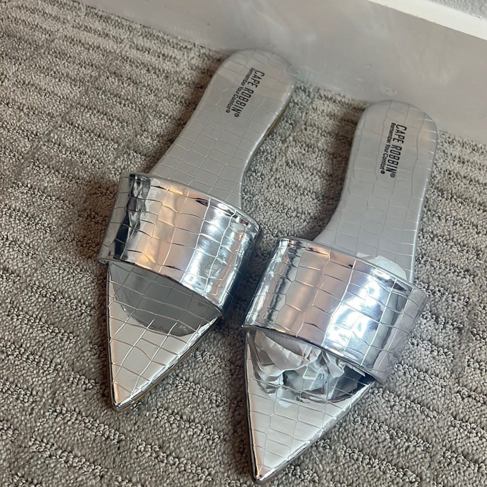 METALLIC SILVER POINTY FLATS
